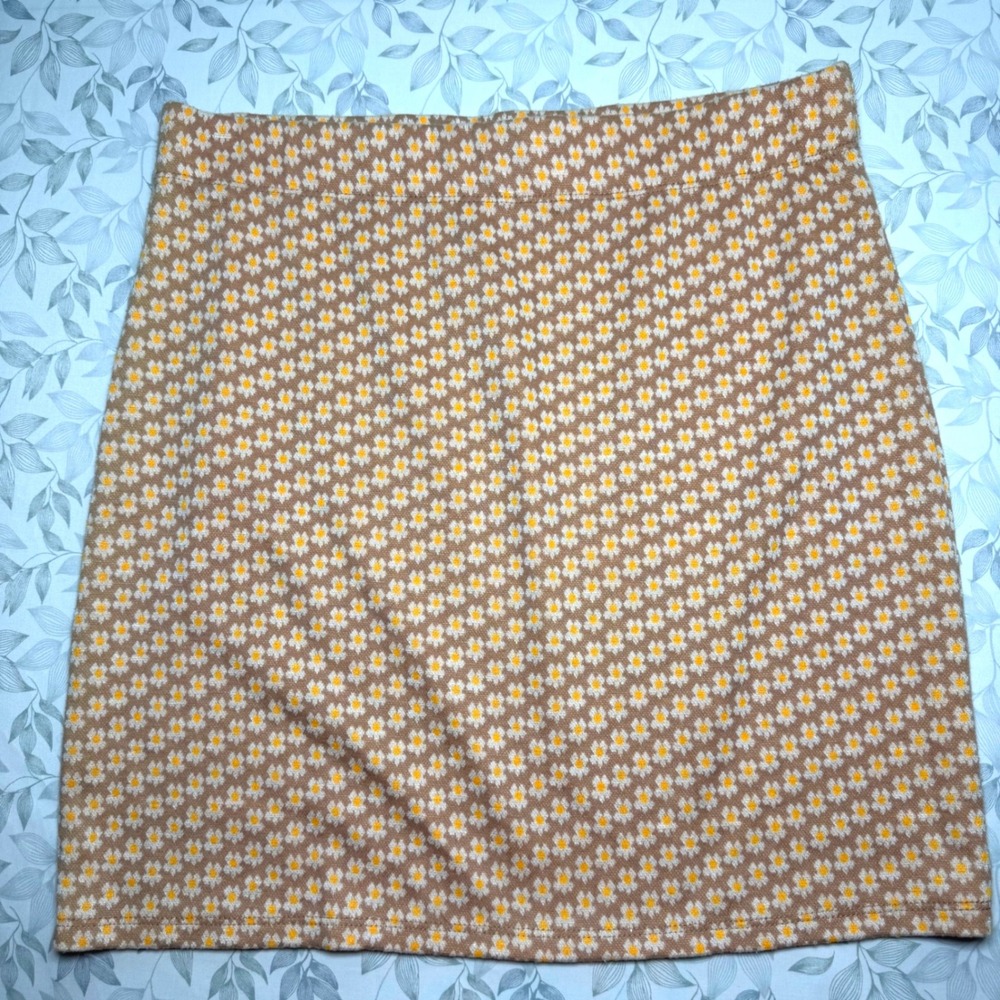 Freshman 1996 Brown Daisy Floral Knit Mini Skirt Womens Medium A-Line Stretch